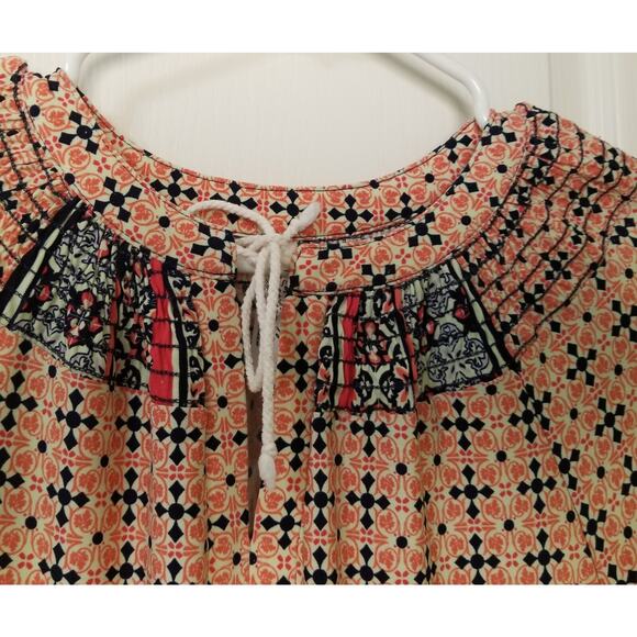 PerSeption Concept Multicolor 3/4 Sleeve Dress Tie Neckline W/Smocking - Size M - Picture 2 of 6